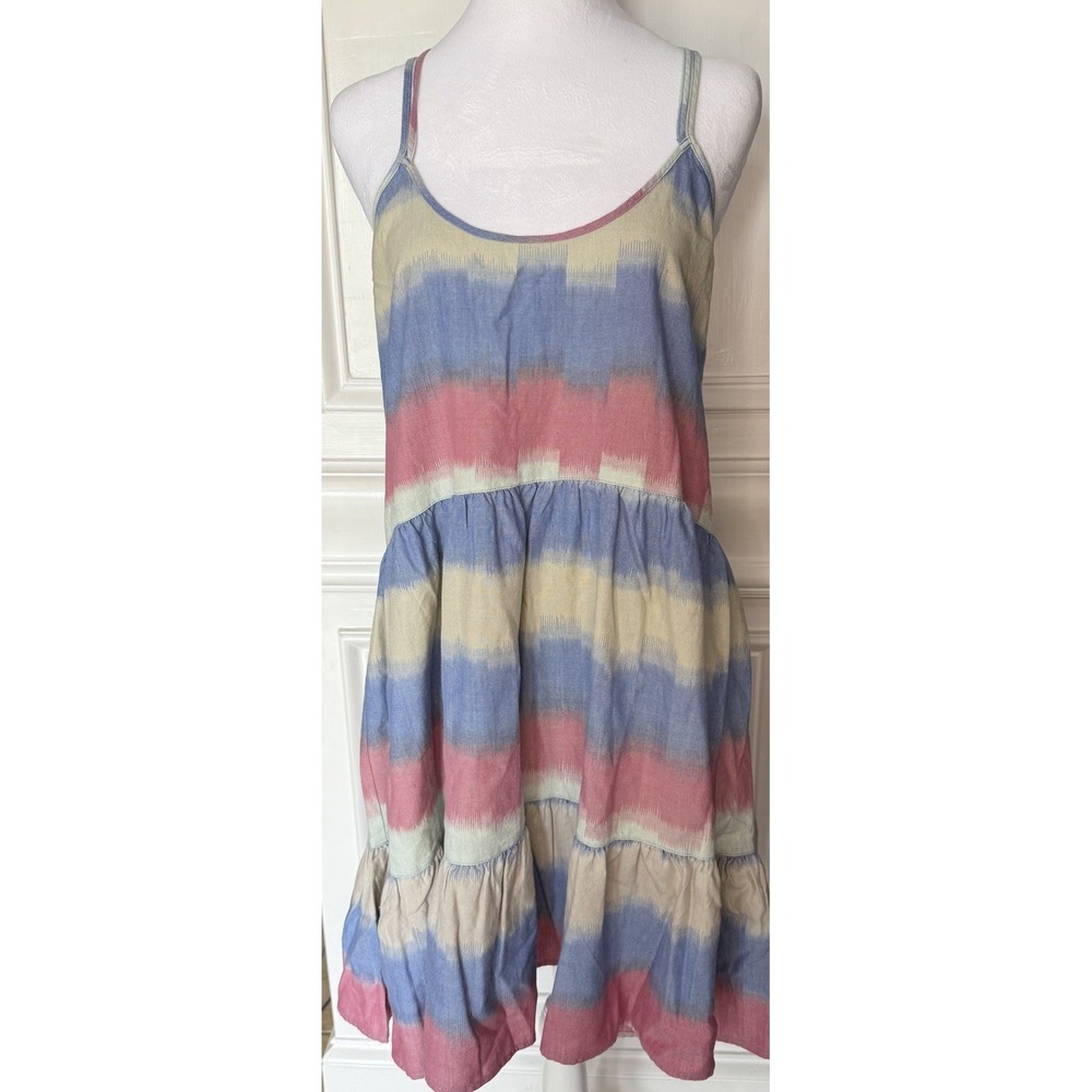 Outerknown Dress Cielo Striped Blue Pink Mini 100% Organic Cotton Womens Medium‎